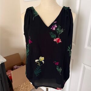 Floral Black Sleeveless Women's Top